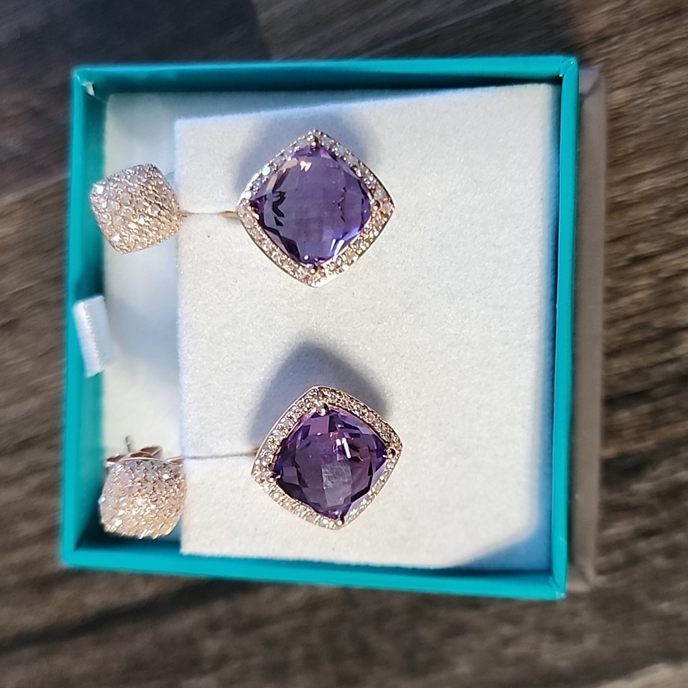 Effy 14k Rose Gold,Diamond and Amethyst earrings